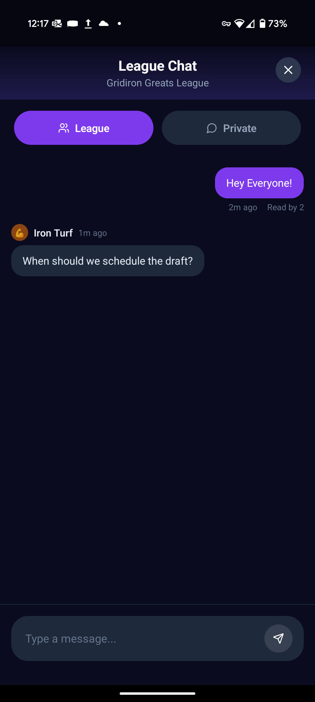 League Chat Screen