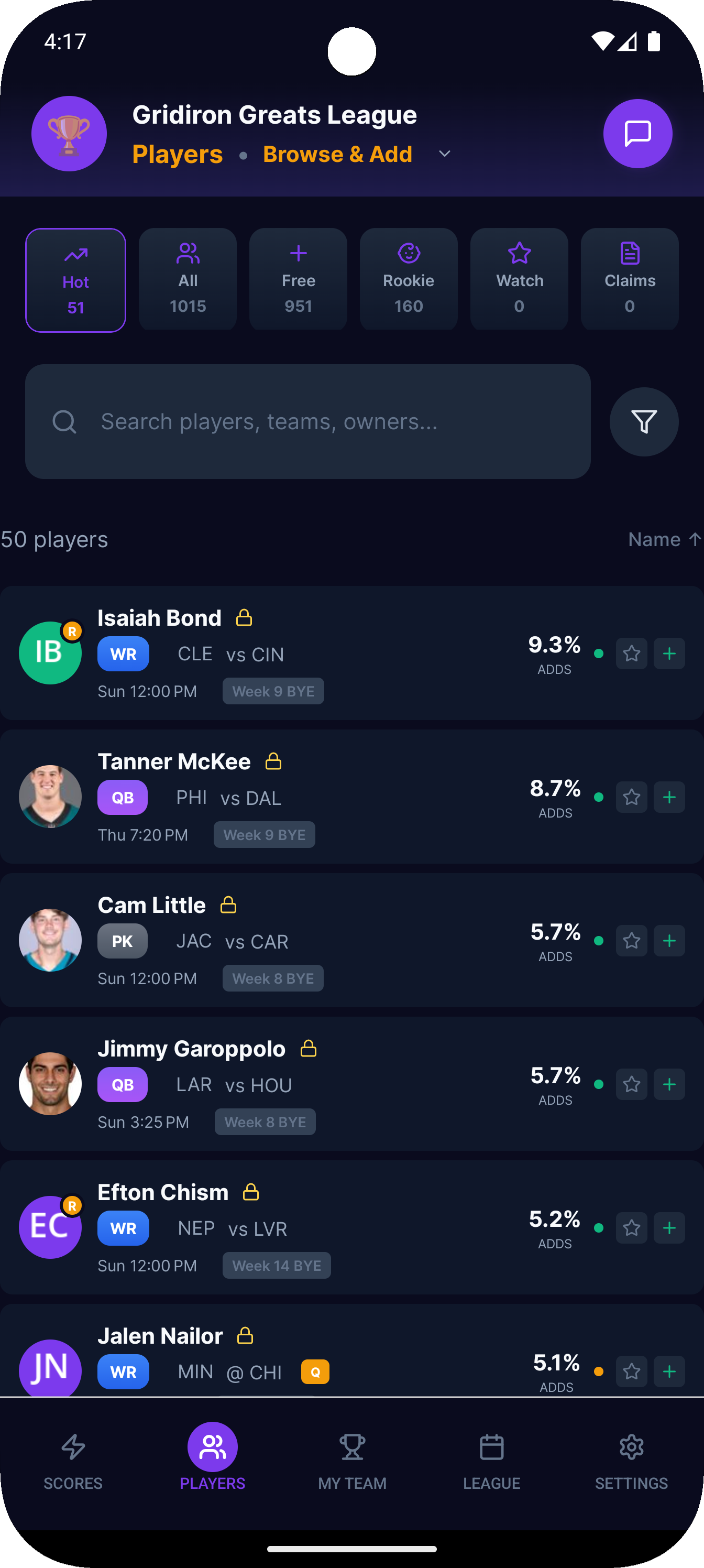 Players Screen